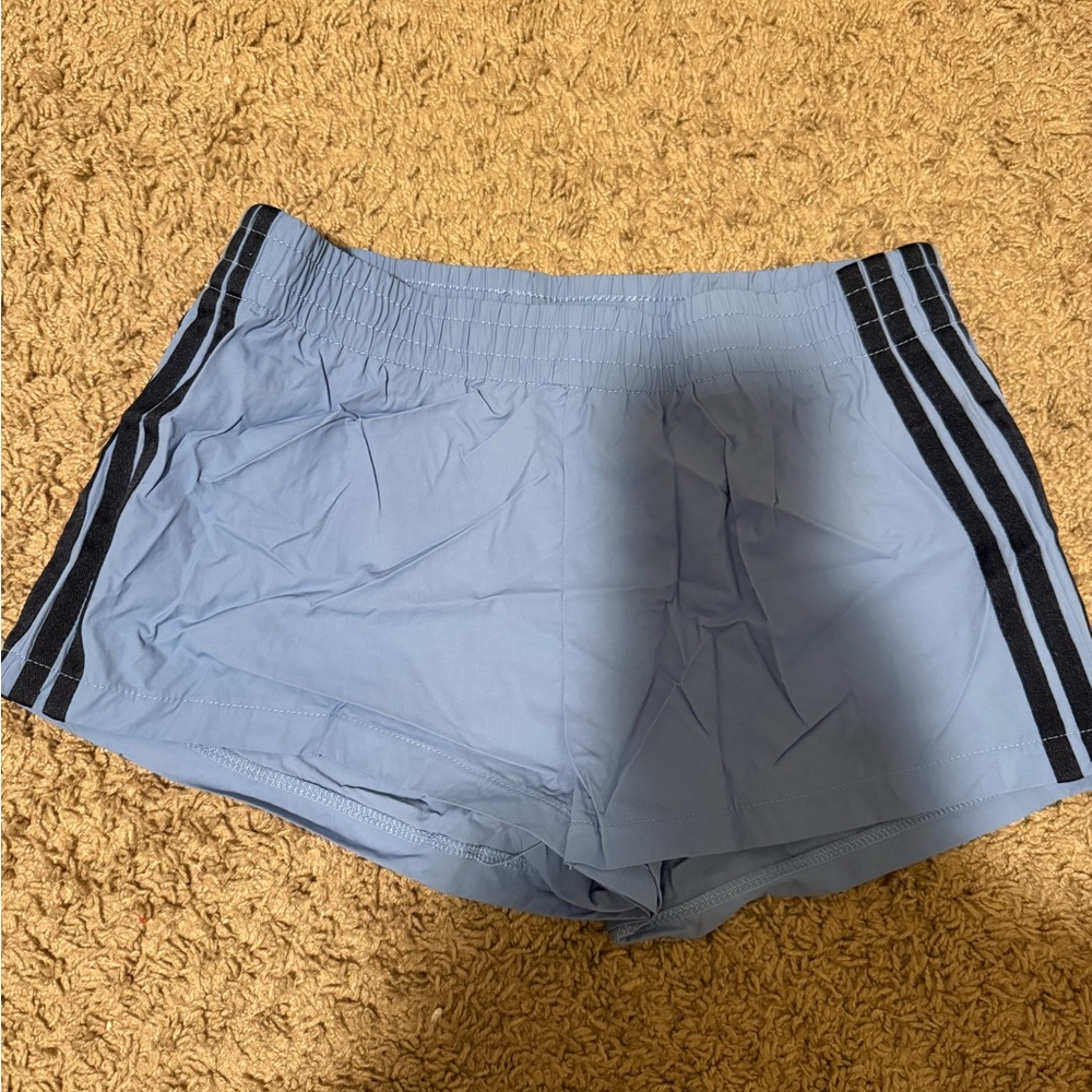 Edikted Light Blue Athletic Shorts with Navy Stripes
